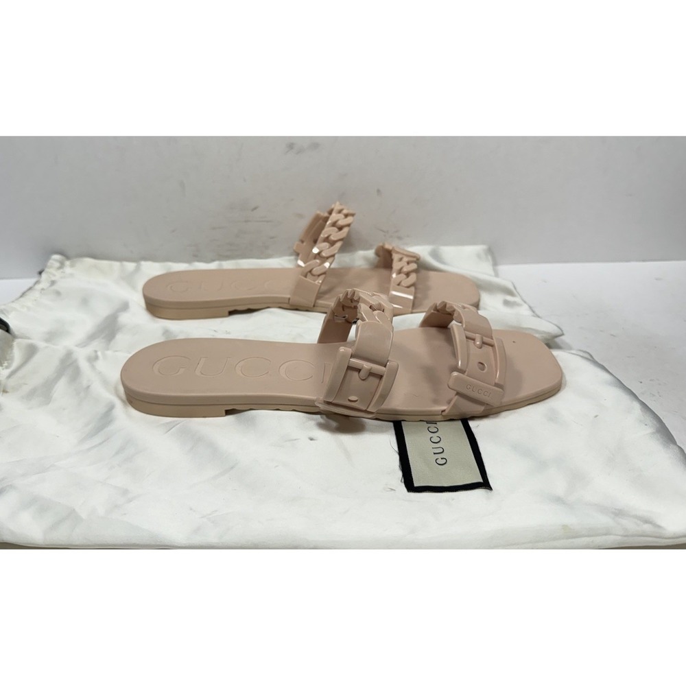 Gucci Blush Pink Jelly Chain Rubber Double Strap Slide Sandals Womens Size 9‎ US